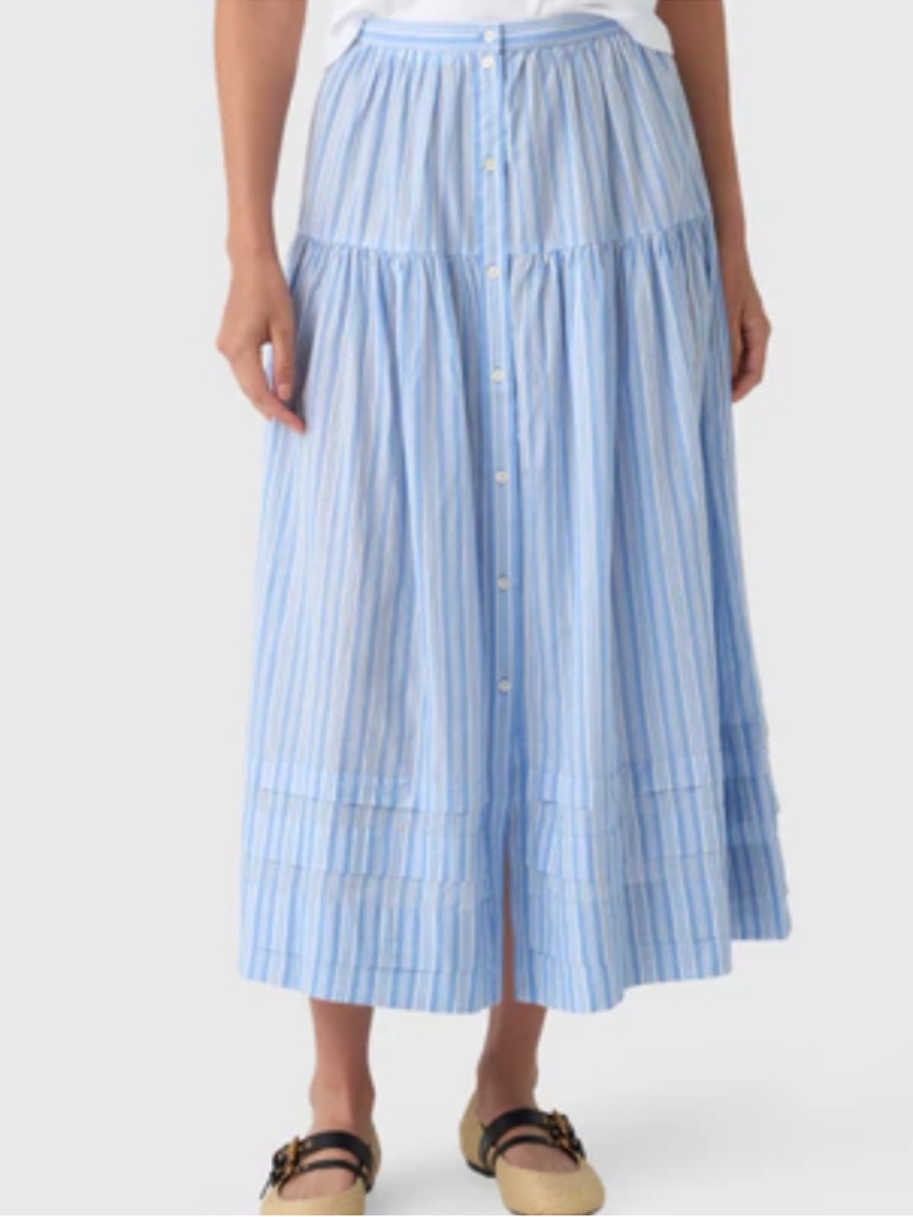Doen Blue and White Striped Button-Front Tiered Maxi Skirt - Picture 5 of 5